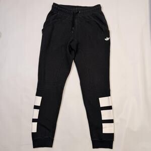 Adidas Jogger Pants Mens Small Black Fleece Trefoil Colorblock Zip Pocket
